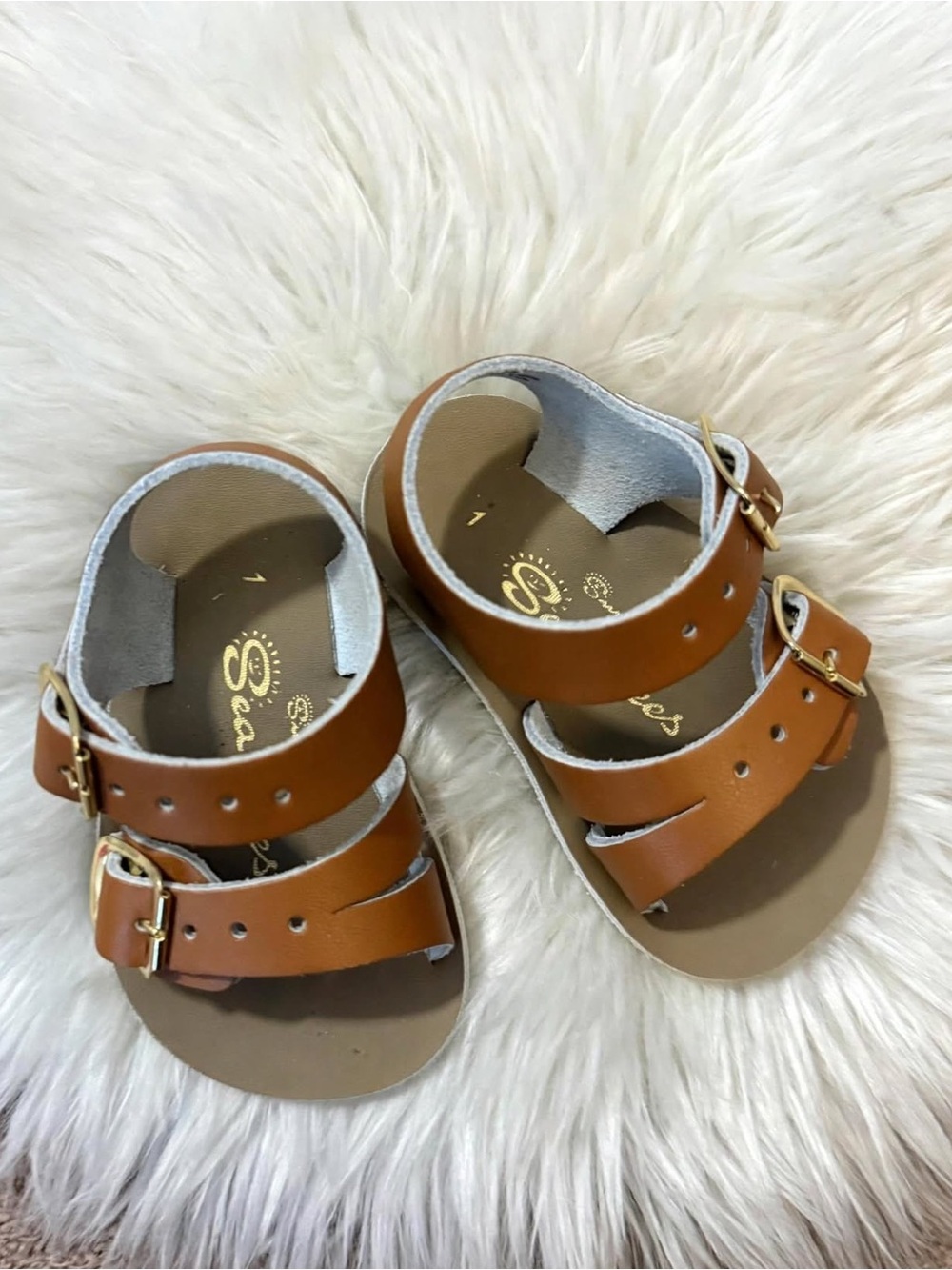 Children's Brown Double-Buckle Leather Sandals